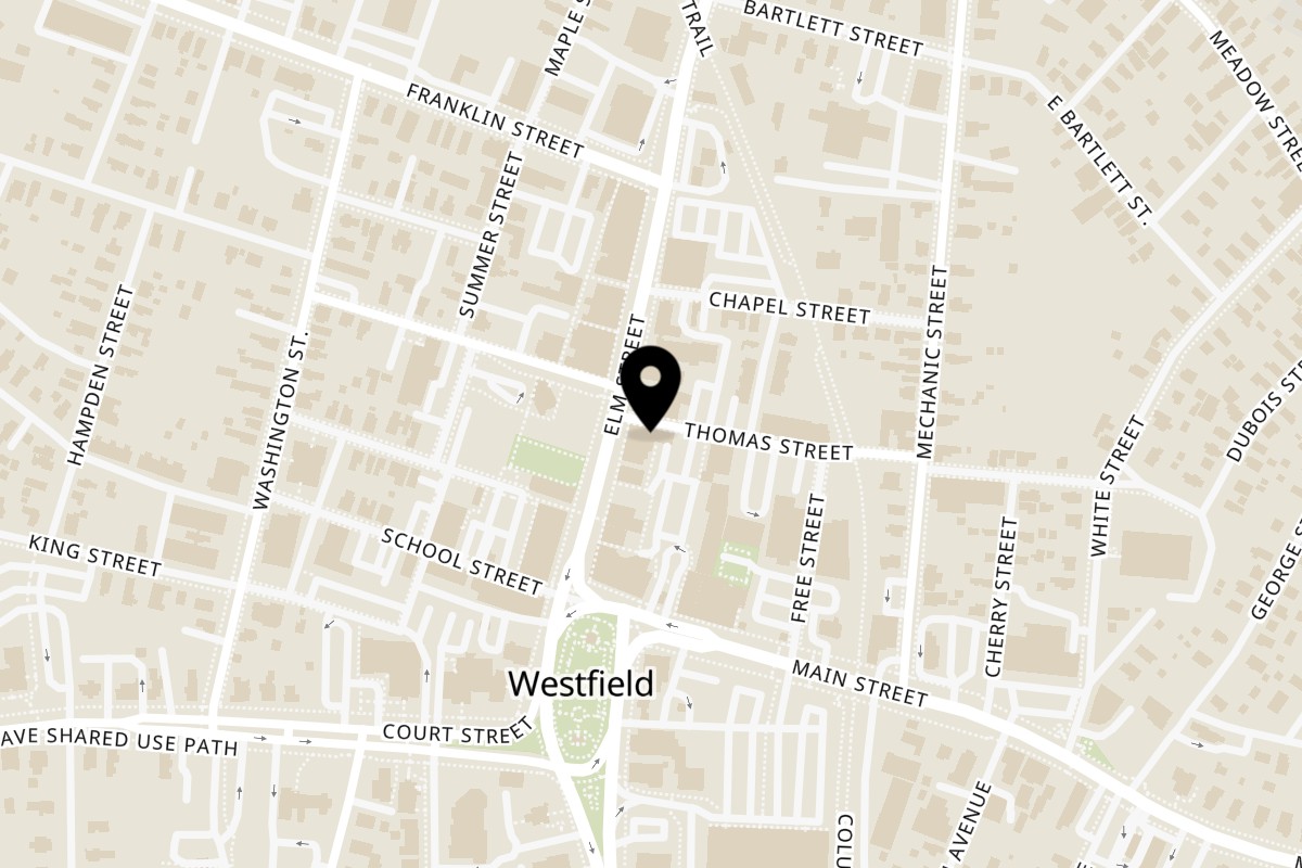 Map showing the location of Tribeca Gastro Bar & Grille on 89 Elm St in Westfield